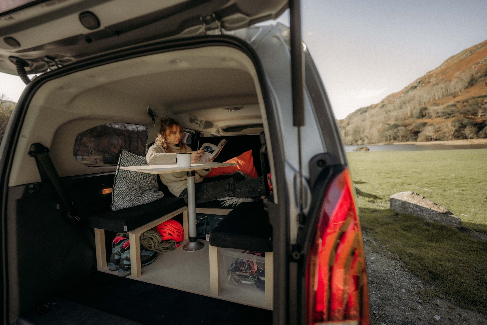Folding Campervans Micro Camper Van Conversion Peugeot Rifter back side view with model